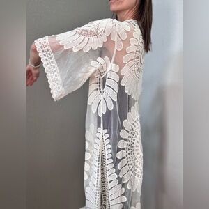 Indie Boho Lace Floral Kimono Sheer Women’s L
